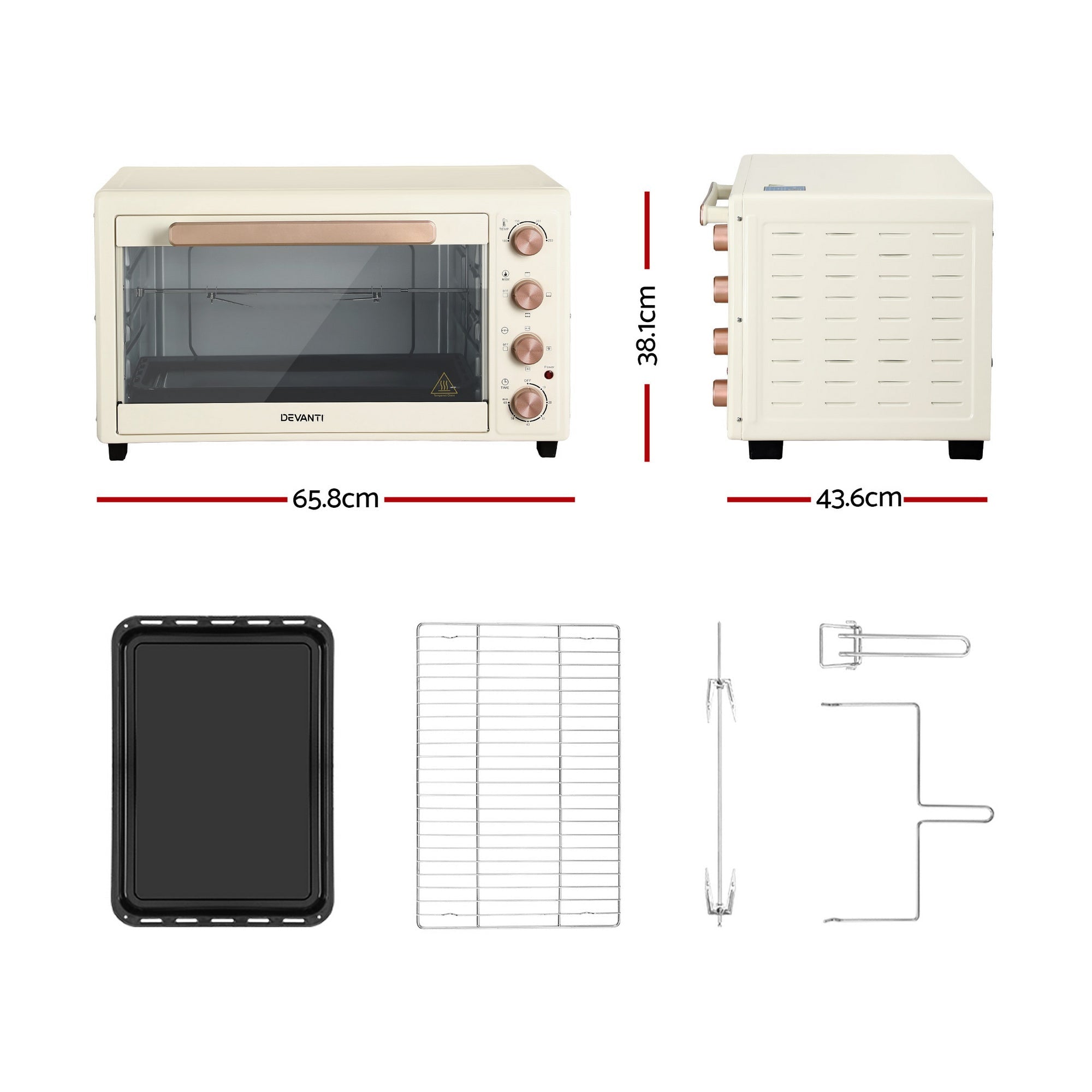 60L Convection Oven Electric Fryer Ovens 2000W Cream - Appliances > Kitchen Appliances > Ovens - Rivercity House & Home Co. (ABN 18 642 972 209) - Affordable Modern Furniture Australia