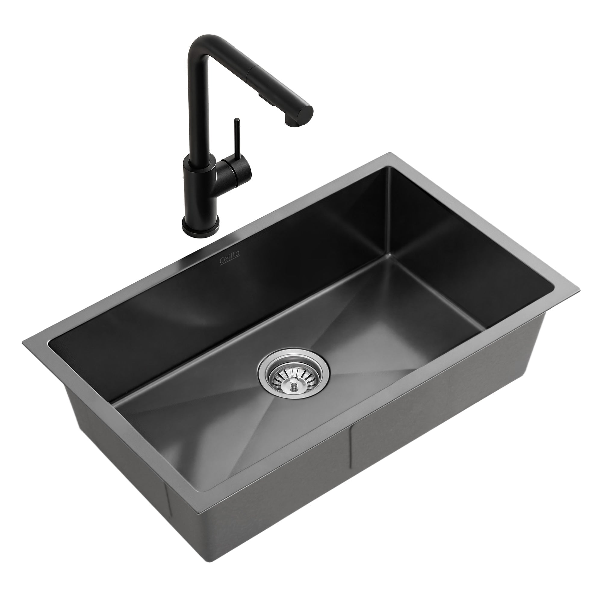 60x45cm Stainless Steel Single Bowl Kitchen Sink with Pull - Out Mixer Tap - Black - Furniture > Dining > Kitchen Sinks - Rivercity House & Home Co. (ABN 18 642 972 209) - Affordable Modern Furniture Australia