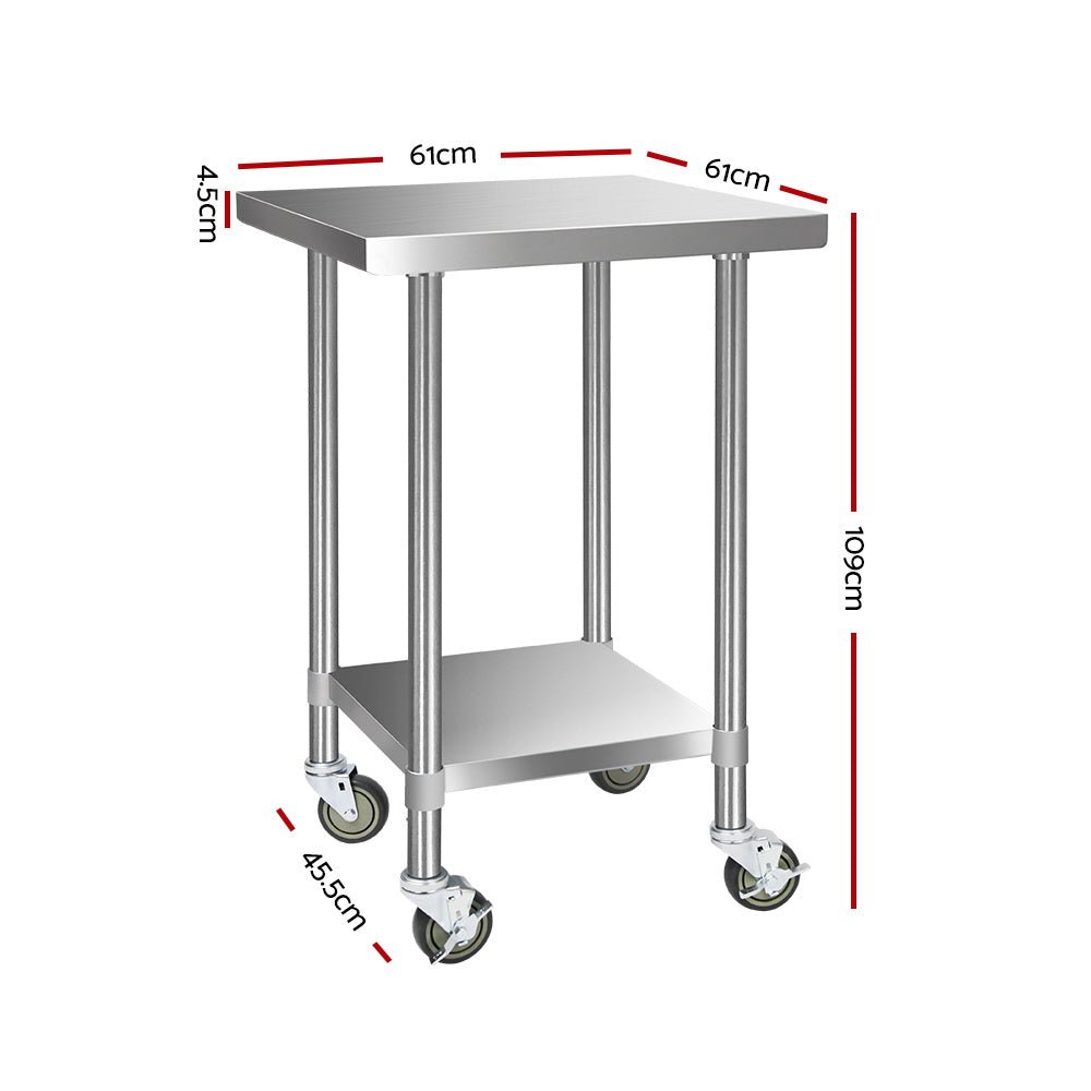 610x610mm Stainless Steel Kitchen Bench with Wheels 430 - Furniture > Dining > Kitchen Sinks - Rivercity House & Home Co. (ABN 18 642 972 209) - Affordable Modern Furniture Australia