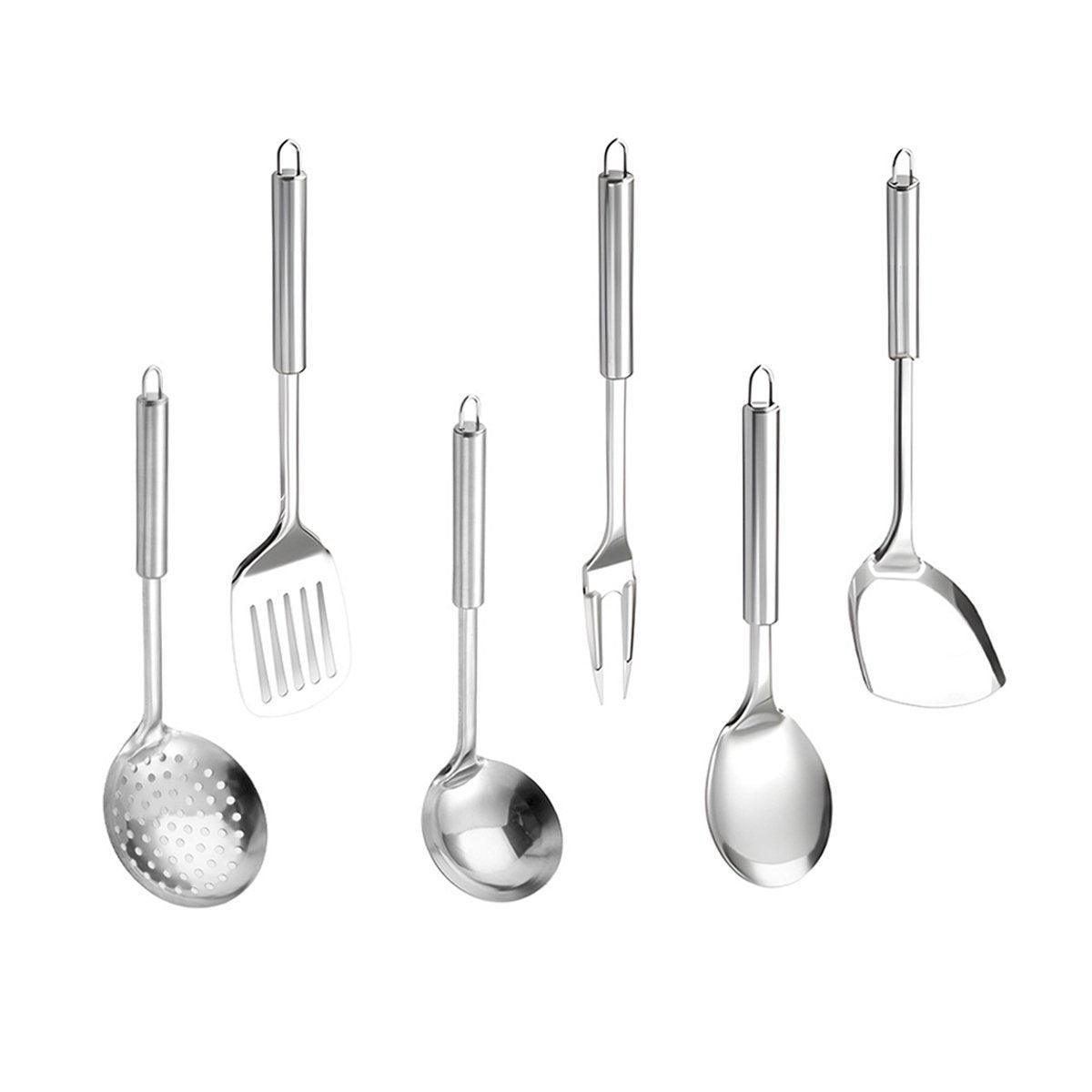6PCS Stainless Steel Kitchen Utensil Set with Frying Spatula Colander and Spoon - Home & Garden > Kitchenware > Kitchen Utensils - Rivercity House & Home Co. (ABN 18 642 972 209) - Affordable Modern Furniture Australia