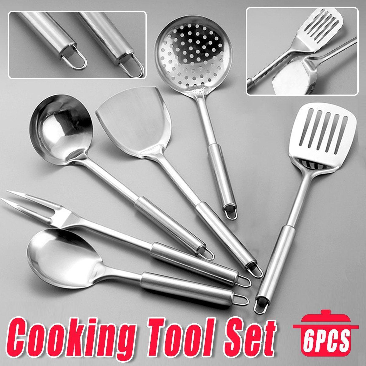 6PCS Stainless Steel Kitchen Utensil Set with Frying Spatula Colander and Spoon - Home & Garden > Kitchenware > Kitchen Utensils - Rivercity House & Home Co. (ABN 18 642 972 209) - Affordable Modern Furniture Australia