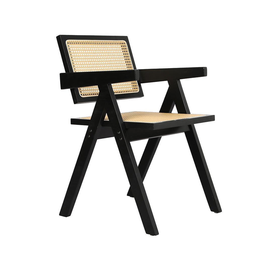 6x Solid Wood Rattan Armchair Dining Chairs - Black - Rivercity House & Home Co. (ABN 18 642 972 209) - Affordable Modern Furniture Australia