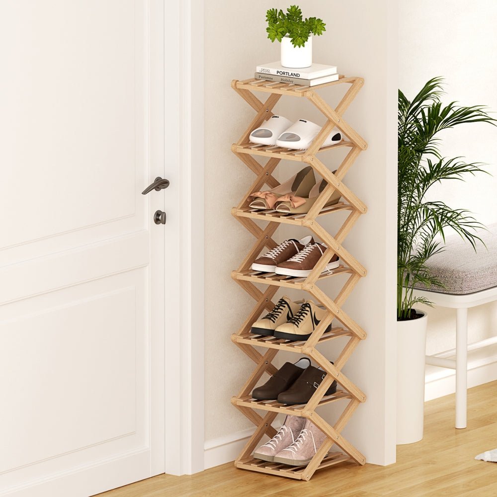 7 Tier Foldable Bamboo Shoe Rack Organizer for Entryway - Pine - Furniture > Living Room > Shoe Storage - Rivercity House & Home Co. (ABN 18 642 972 209) - Affordable Modern Furniture Australia