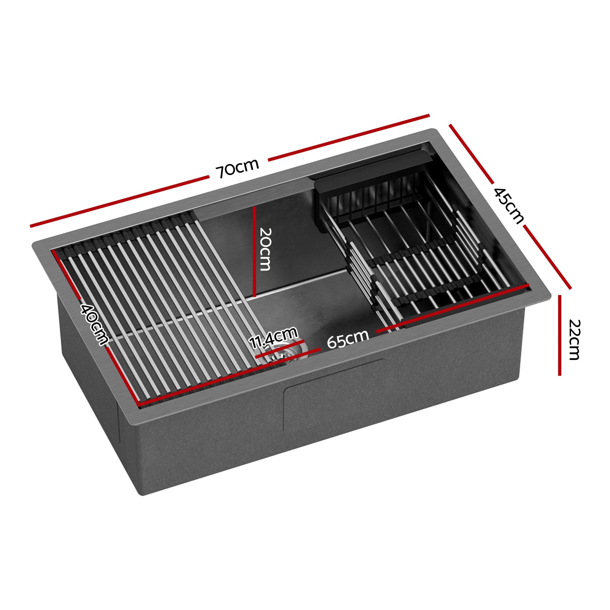 70x45cm Stainless Steel Single Bowl Kitchen Sink with Pull - Out Mixer Tap - Black - Furniture > Dining > Kitchen Sinks - Rivercity House & Home Co. (ABN 18 642 972 209) - Affordable Modern Furniture Australia