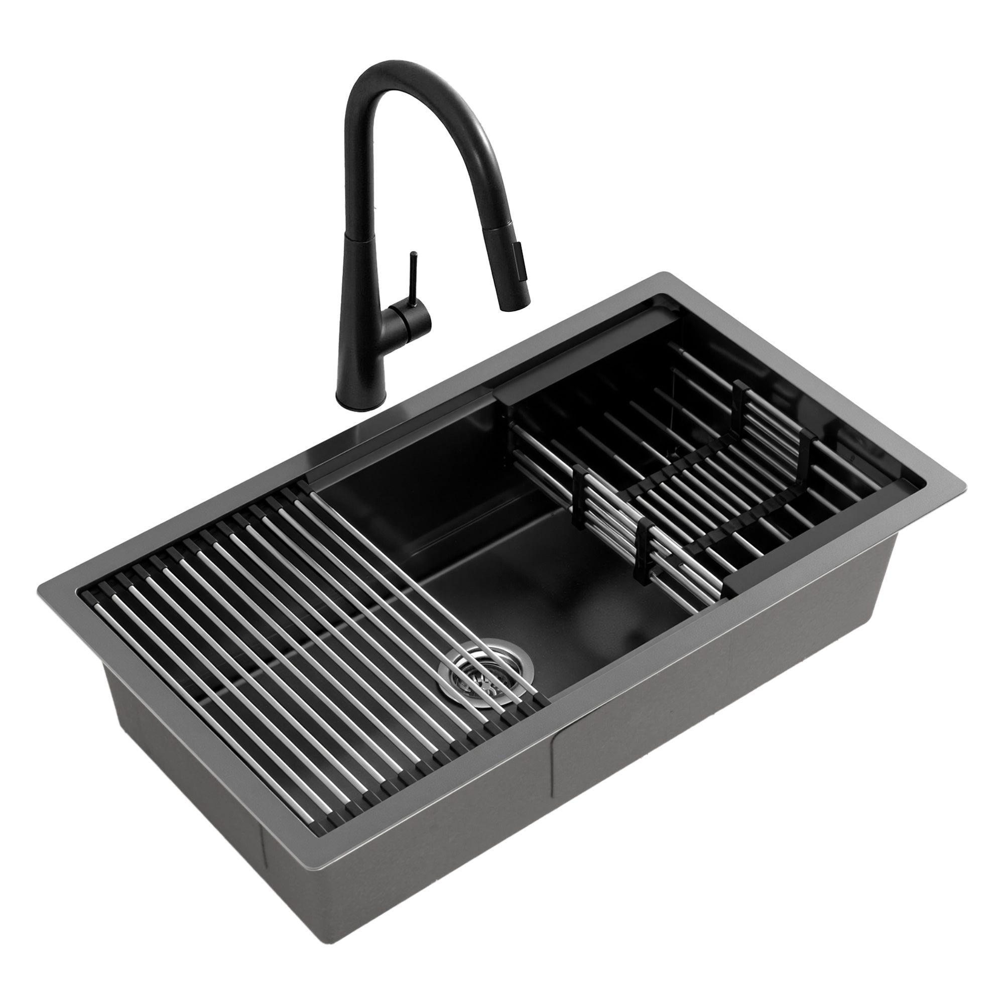 70x45cm Stainless Steel Single Bowl Kitchen Sink with Pull - Out Mixer Tap - Black - Furniture > Dining > Kitchen Sinks - Rivercity House & Home Co. (ABN 18 642 972 209) - Affordable Modern Furniture Australia