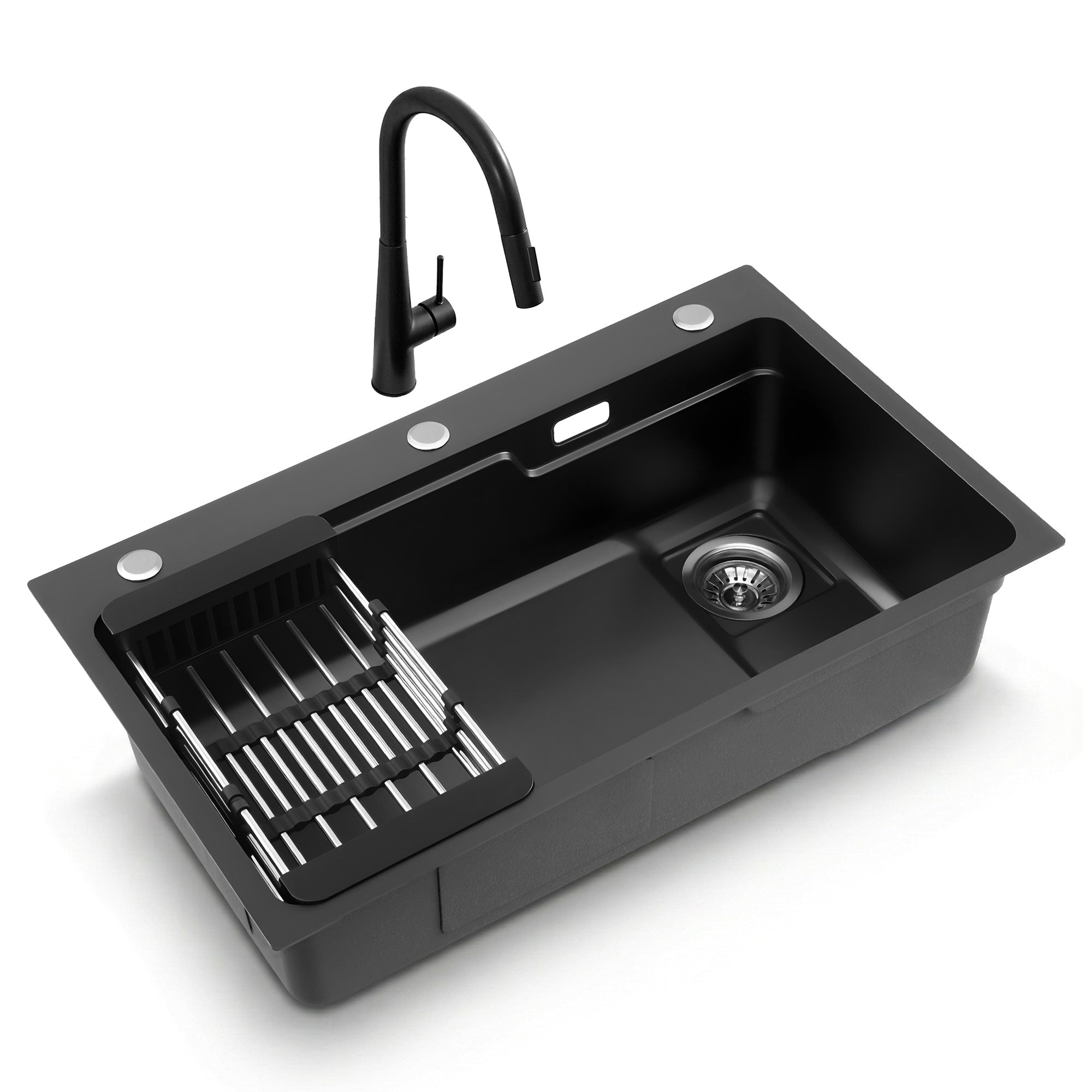 75x45cm Stainless Steel Single Bowl Kitchen Sink with Pull - Out Mixer Tap - Black - Furniture > Dining > Kitchen Sinks - Rivercity House & Home Co. (ABN 18 642 972 209) - Affordable Modern Furniture Australia
