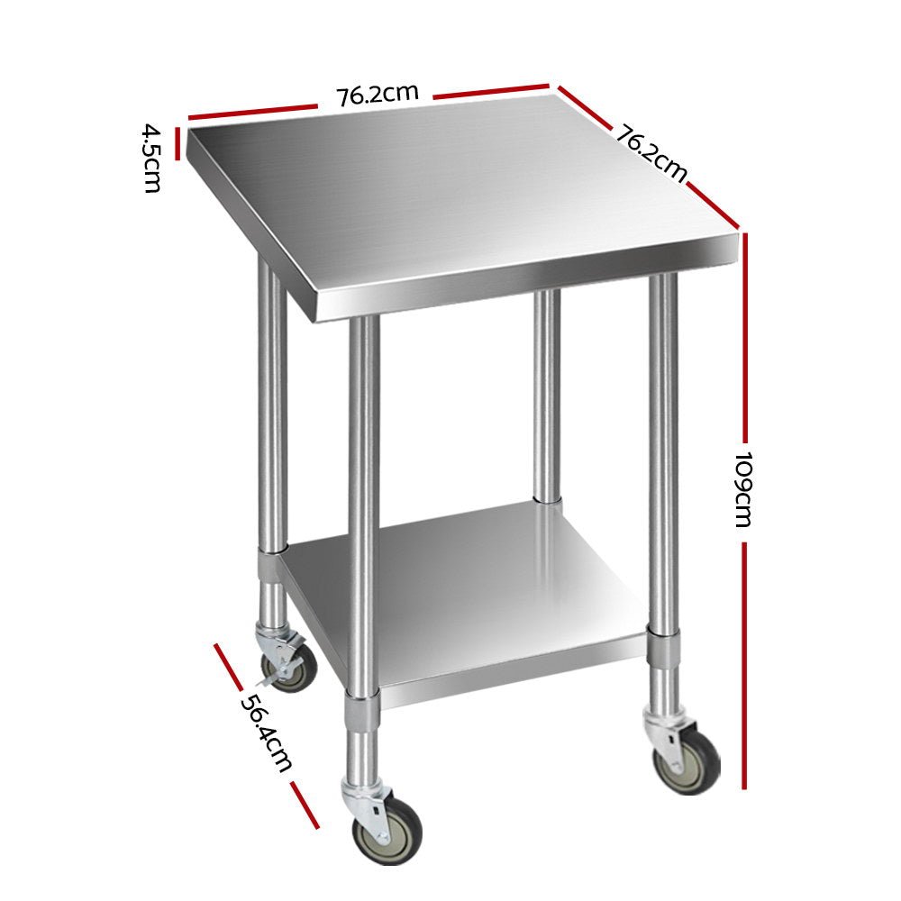 760x760mm Stainless Steel Kitchen Bench with Wheels 430 - Furniture > Dining > Kitchen Sinks - Rivercity House & Home Co. (ABN 18 642 972 209) - Affordable Modern Furniture Australia