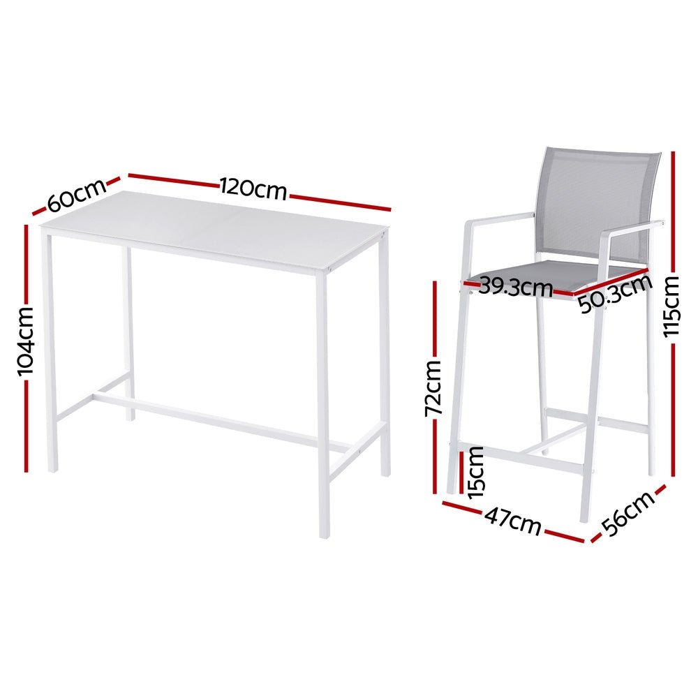 7PCS Outdoor Bar Set Stools Dining Chairs Table Patio Steel Bistro Set White - Furniture > Outdoor > Outdoor Chairs - Rivercity House & Home Co. (ABN 18 642 972 209) - Affordable Modern Furniture Australia
