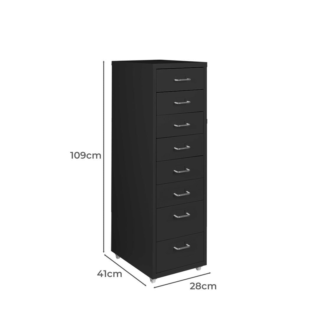 8 - Drawer Steel Office Filing Cabinet with Wheels - Black - Rivercity House & Home Co. (ABN 18 642 972 209) - Affordable Modern Furniture Australia
