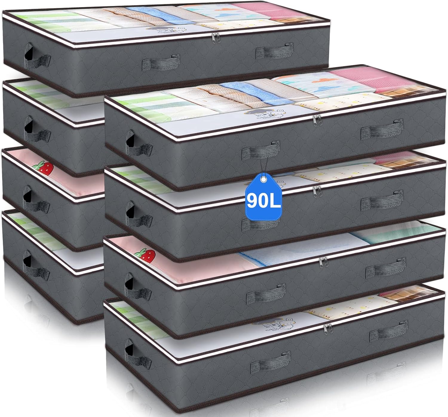 8 Pack 90L Underbed Storage Bins for Comforters, Linen, Pillows, Toys, Towels, Blankets - Clear Top - Furniture > Outdoor > Outdoor Storage Boxes - Rivercity House & Home Co. (ABN 18 642 972 209) - Affordable Modern Furniture Australia