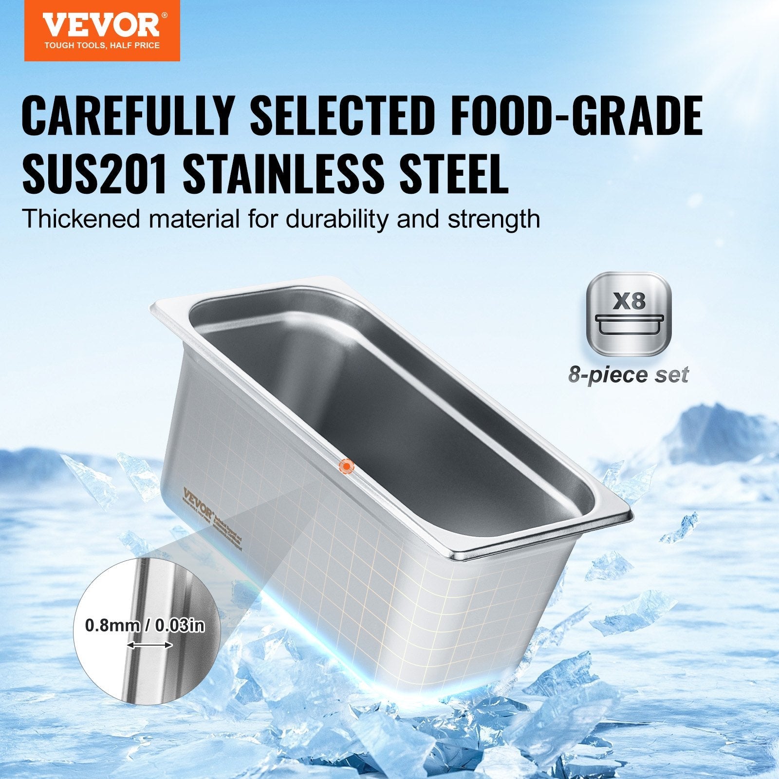 8 Pack Hotel Pans, 1/3 Size Anti - Jam Steam Pan with Lid, 0.8mm Thick Stainless Steel Steam Table Pan, 6 - Inch Deep Commercial Table Pan, Catering Storage Food Pan, for Industrial & Scientific - Home & Garden > Kitchenware > Food Storage - Rivercity House & Home Co. (ABN 18 642 972 209) - Affordable Modern Furniture Australia
