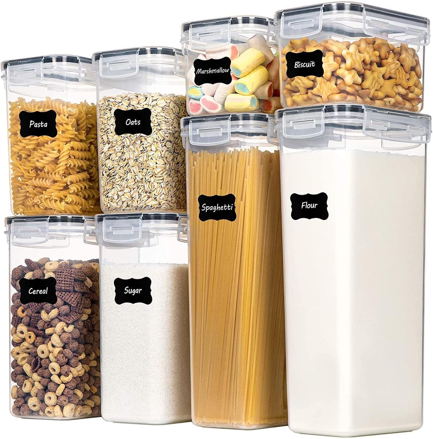 8 Piece Airtight Food Storage Containers Set with Lids & Labels - Clear - Home & Garden > Kitchenware > Food Storage - Rivercity House & Home Co. (ABN 18 642 972 209) - Affordable Modern Furniture Australia