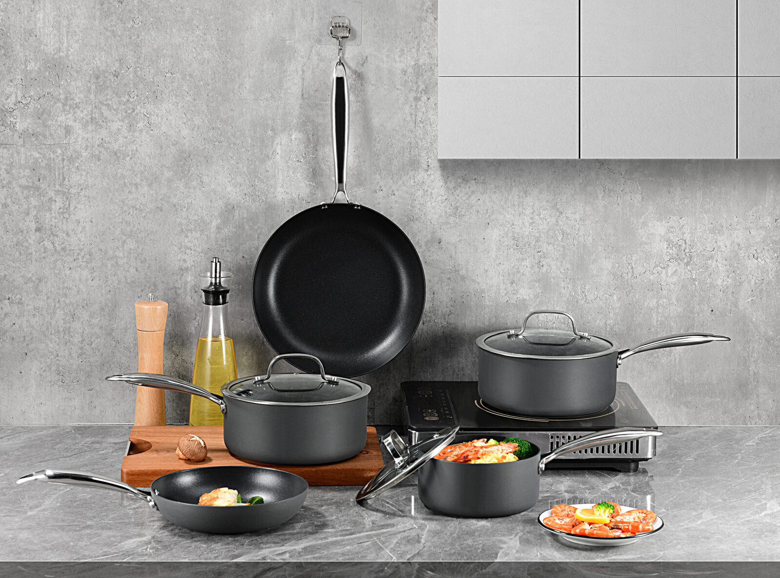 8 - Piece Cookware Set with Non - stick Coating and Glass Lids - Home & Garden > Kitchenware > Skillets & Frying Pans - Rivercity House & Home Co. (ABN 18 642 972 209) - Affordable Modern Furniture Australia