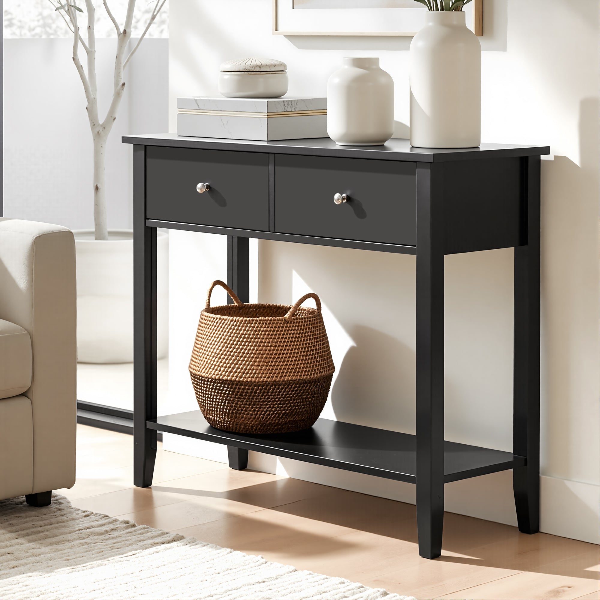 80CM Console Table with 2 Drawers for Hallway Entryway Sofa - Black - Furniture > Living Room > Side Tables - Rivercity House & Home Co. (ABN 18 642 972 209) - Affordable Modern Furniture Australia