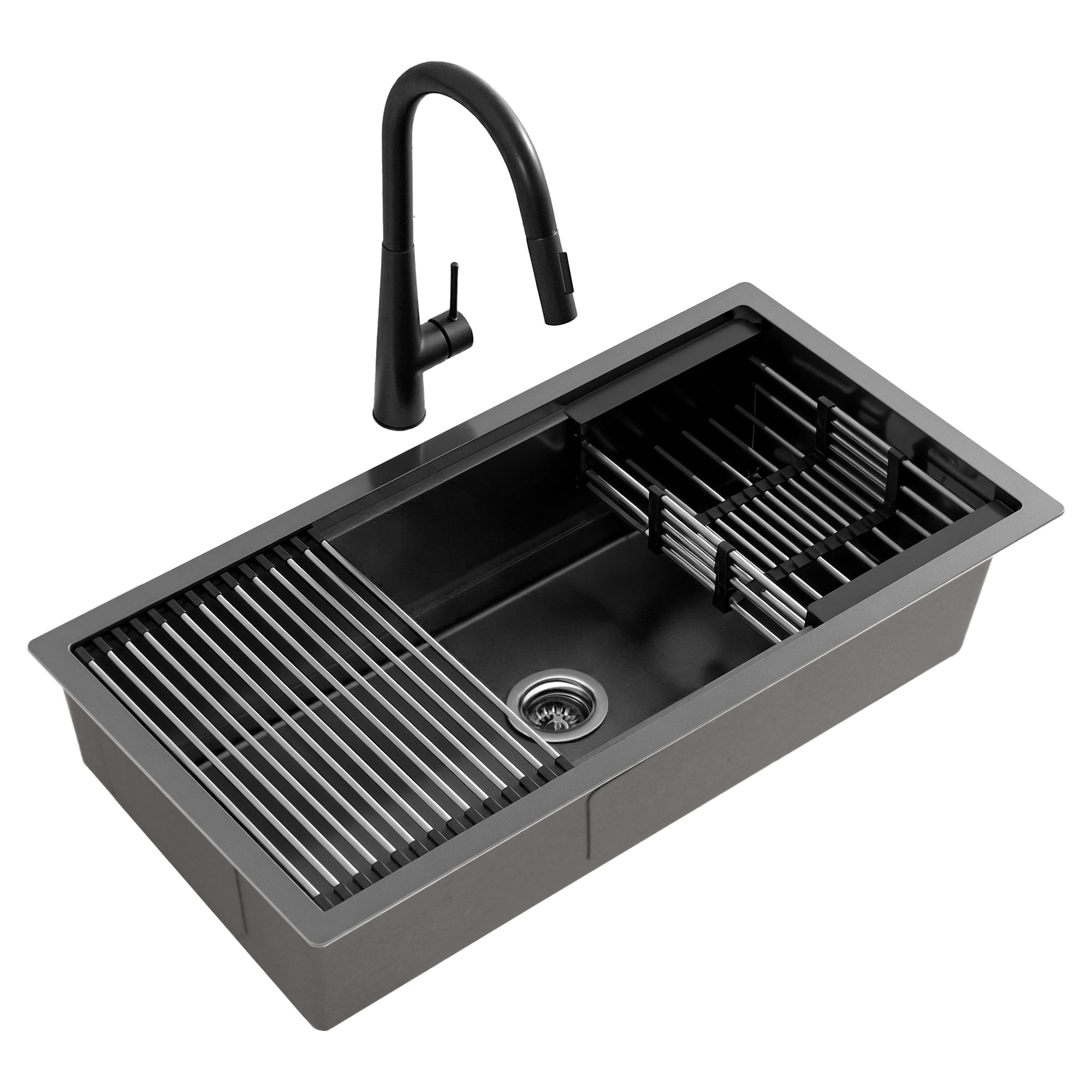 81x45cm Stainless Steel Single Bowl Kitchen Sink with Pull - Out Mixer Tap - Black - Furniture > Dining > Kitchen Sinks - Rivercity House & Home Co. (ABN 18 642 972 209) - Affordable Modern Furniture Australia