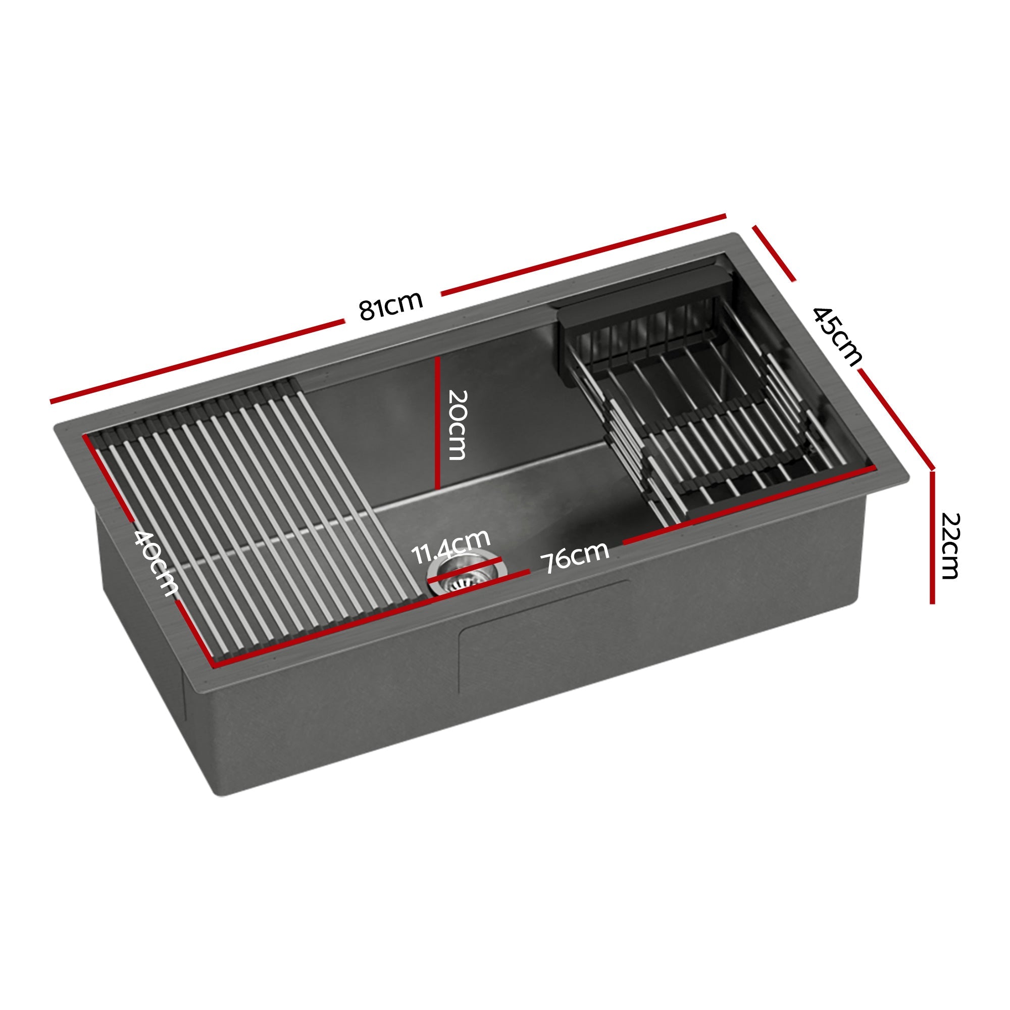 81x45cm Stainless Steel Single Bowl Kitchen Sink with Pull - Out Mixer Tap - Black - Furniture > Dining > Kitchen Sinks - Rivercity House & Home Co. (ABN 18 642 972 209) - Affordable Modern Furniture Australia