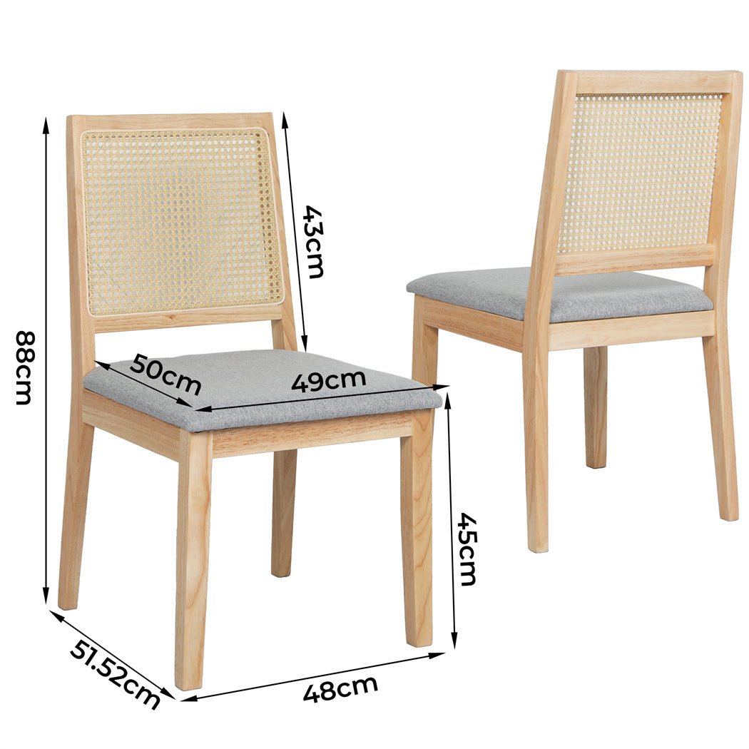 8X Rattan Armless Dining Chairs Set with Upholstered Seat - Natural Grey - Rivercity House & Home Co. (ABN 18 642 972 209) - Affordable Modern Furniture Australia