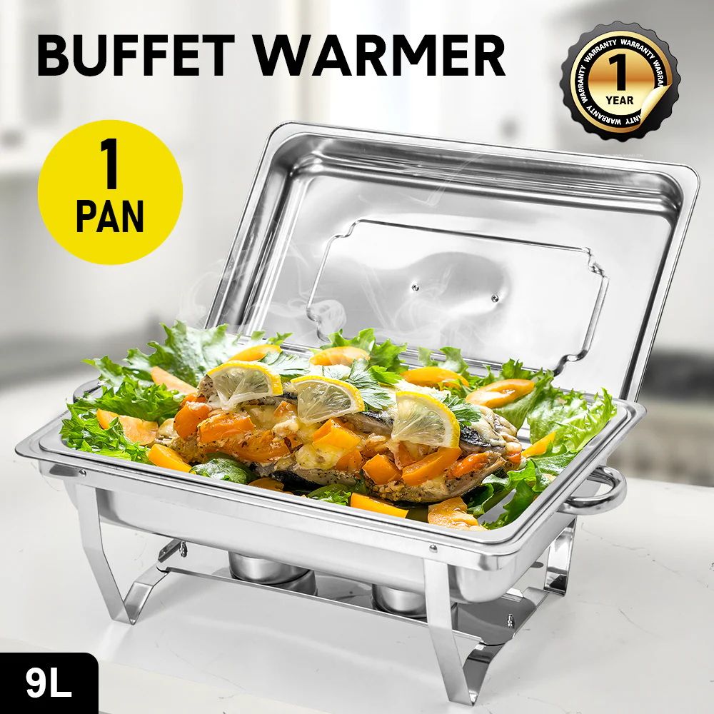 9L Chafing Dish Set, Premium 410 Stainless Steel Buffet Warmer, Bain Marie Food Server with Fuel Holders & Lid, Stackable Catering Equipment for Hotels, Parties, Weddings & Banquets, Silver - Appliances > Kitchen Appliances > Food Warmers & Chafing Dishes - Rivercity House & Home Co. (ABN 18 642 972 209) - Affordable Modern Furniture Australia