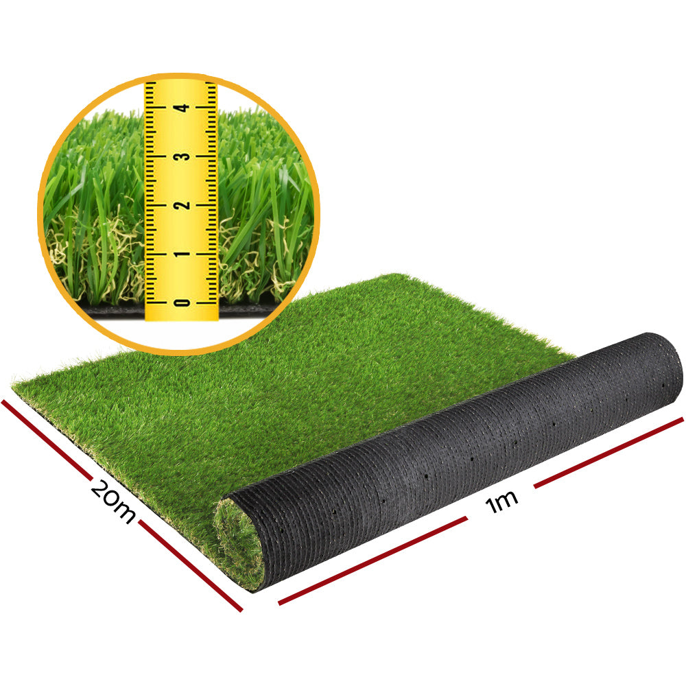 Primeturf Synthetic 30mm 0.95mx20m 19sqm Artificial Grass Fake Turf 4-coloured Plants Plastic Lawn