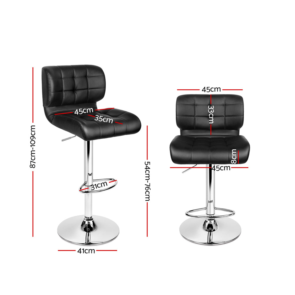 Set of 2 PU Leather Gas Lift Bar Stools - Black and Chrome