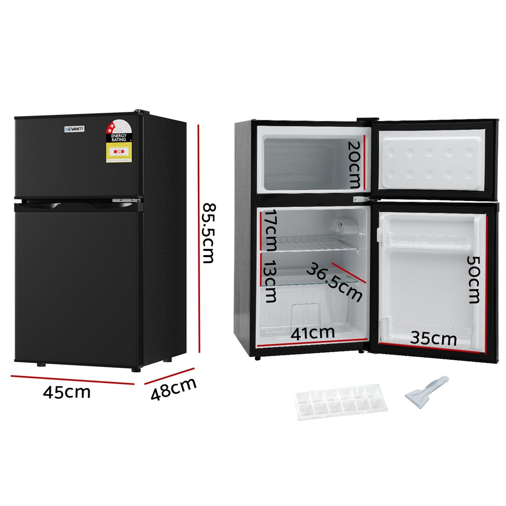 80L Mini Bar Fridge with Freezer and Temperature Control - Black