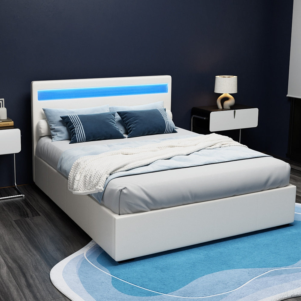 Wanda LED Storage Double Bed Frame White