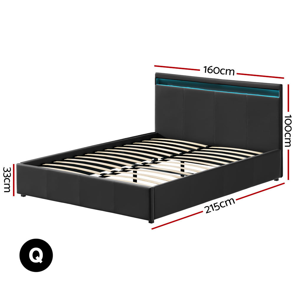 Wanda LED Storage Queen Bed Frame Black