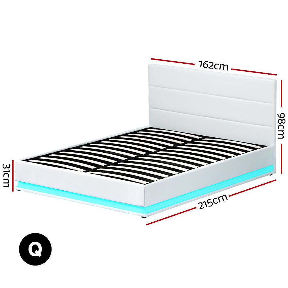 Henley Queen Gas Lift Storage Bed Frame with LED Lights – White