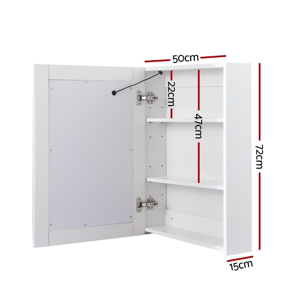 Bathroom Mirror Wall Cabinet LED Light Medicine Makeup Storage Shelves Organiser