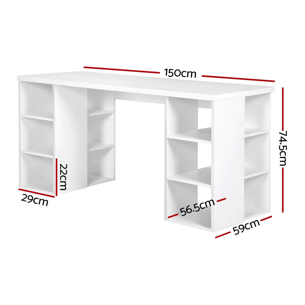 3 Level Desk with Storage & Bookshelf - White
