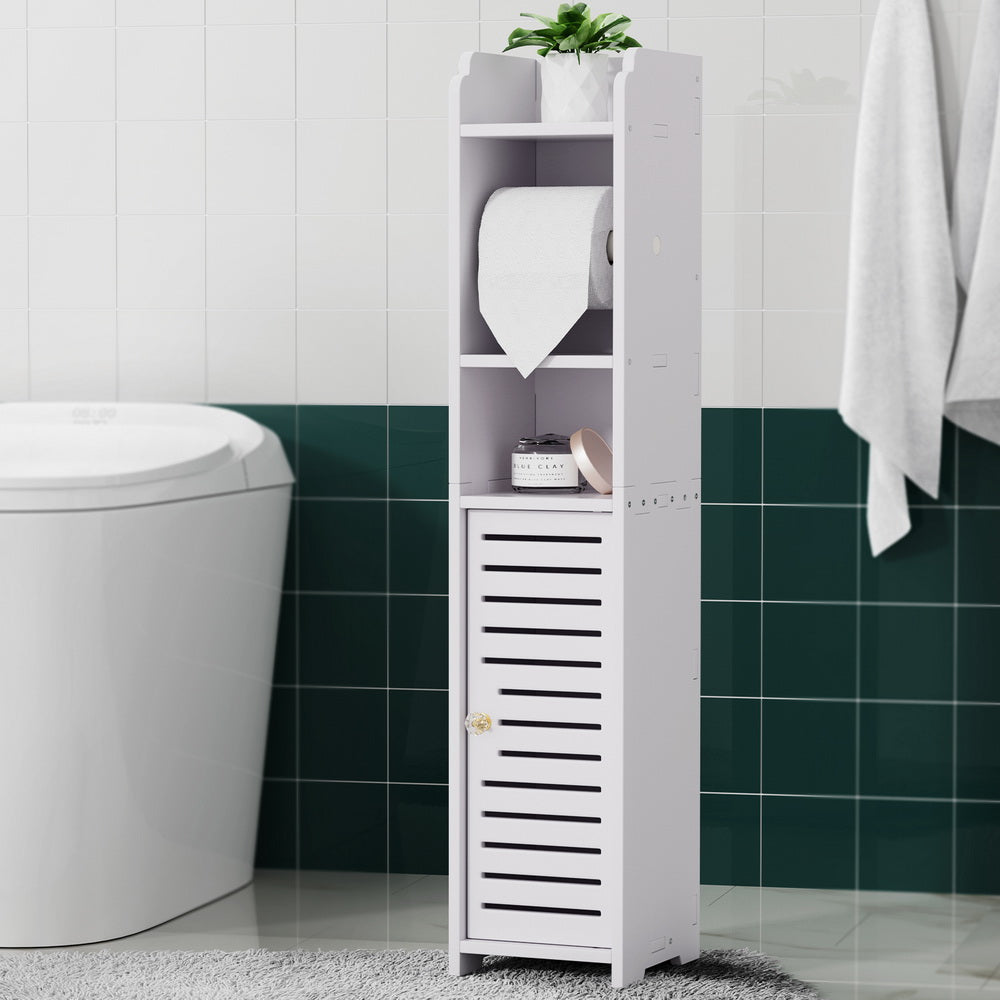3-Tier Bathroom Floor Cabinet with Built-in Toilet Roll Holder and Tissue Organiser - White