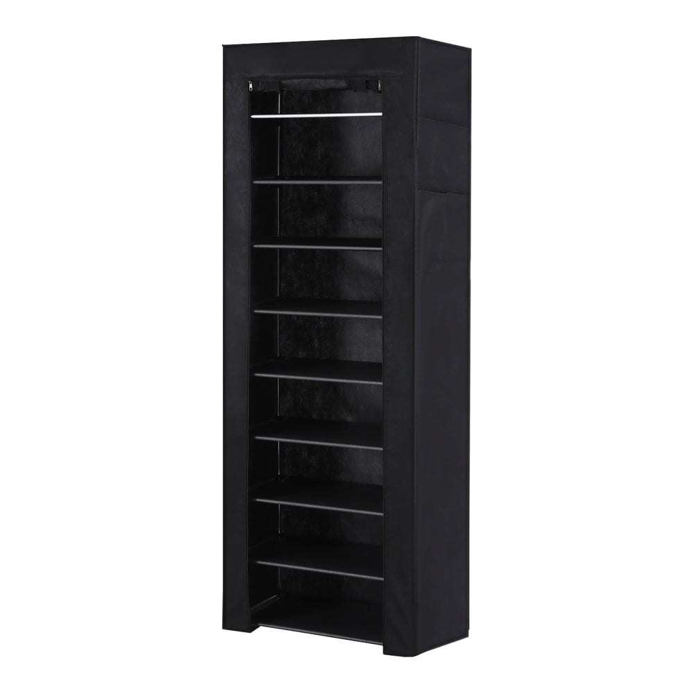 Black 10-Tier Shoe Rack: Holds 27 Pairs with Removable Cover for Easy Access