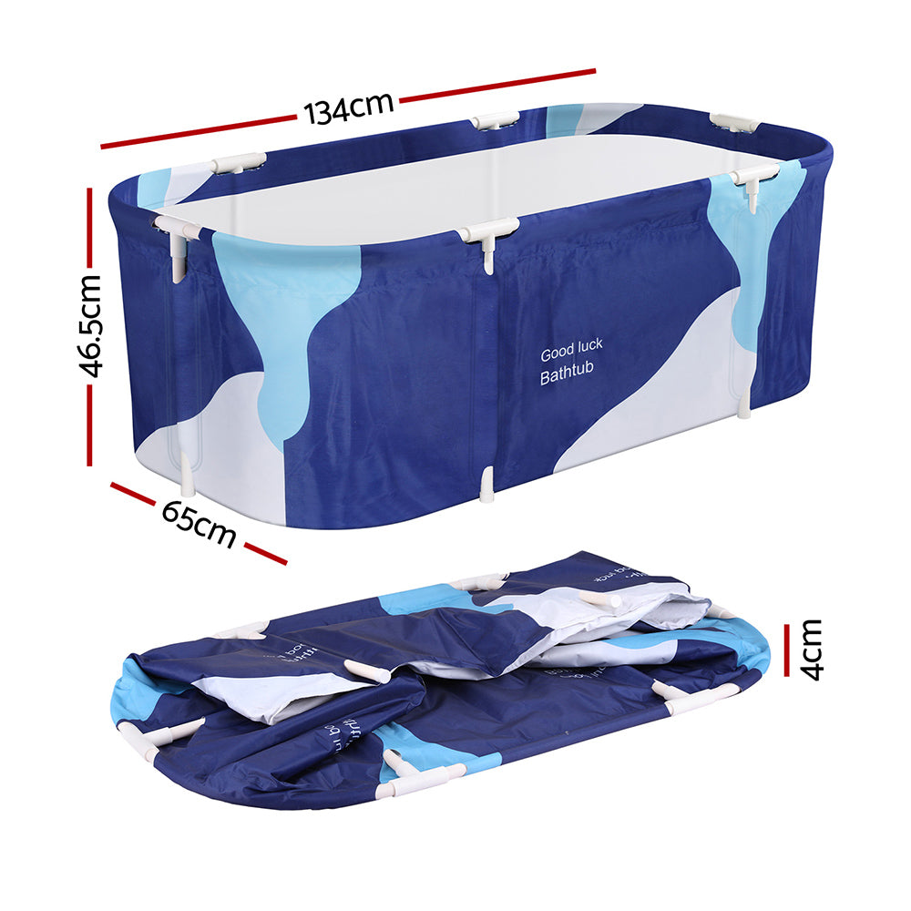 Foldable Bathtub PVC Spa Bucket Inflatable Cushion 134x65cm Navy Blue
