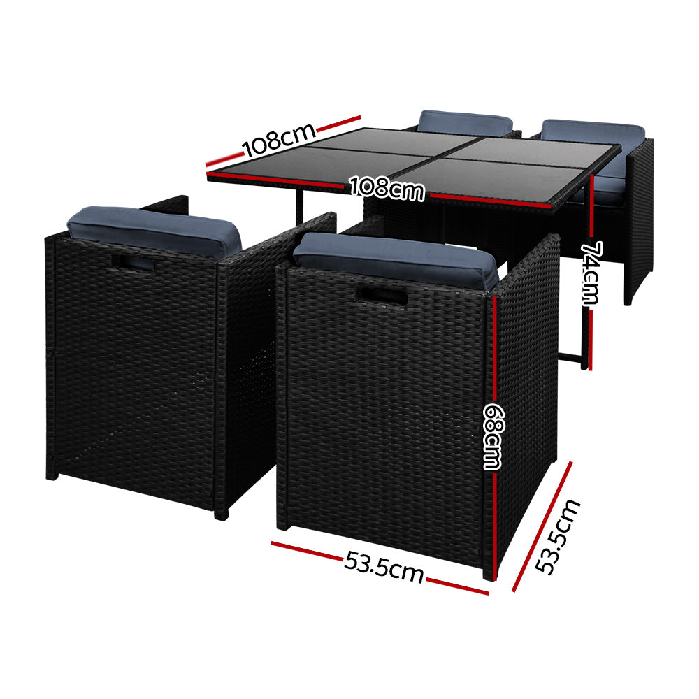 5 Piece Wicker Outdoor Dining Set - Black