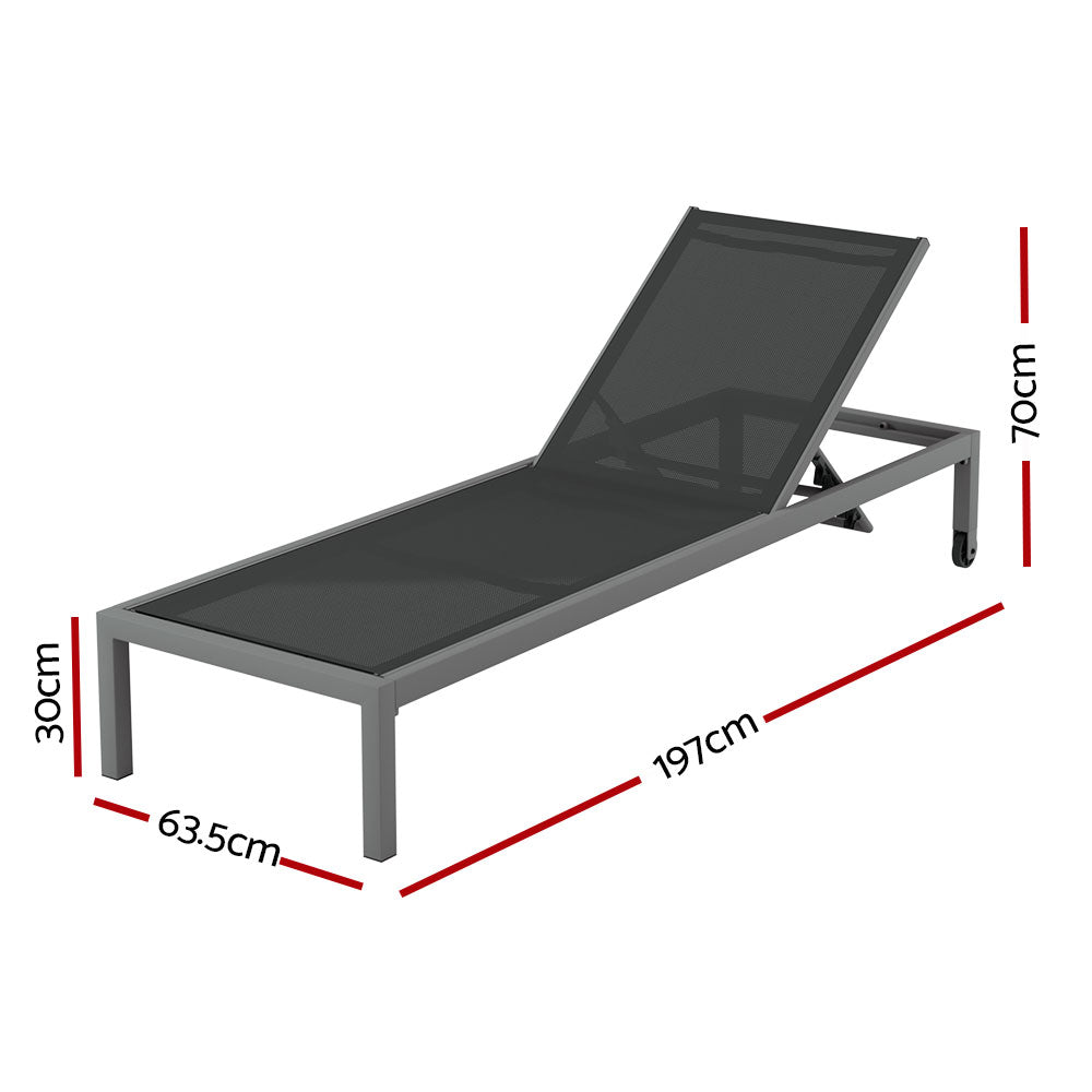 Aluminium Sun Lounger With Wheels Grey