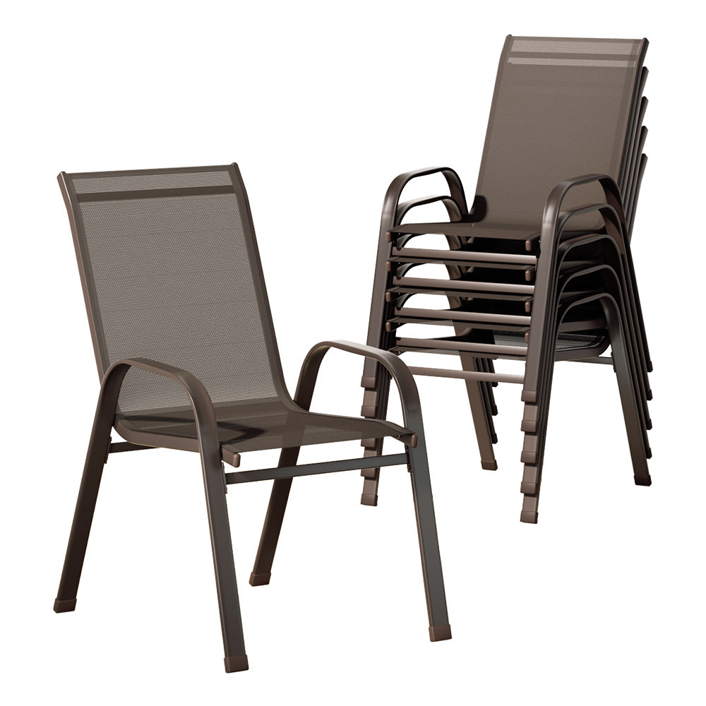Set of 6 Outdoor Stackable Chairs Brown