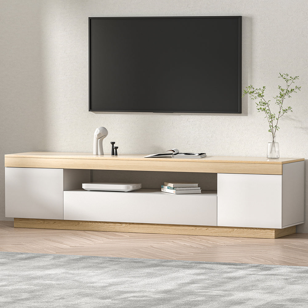 180cm White Wood TV Cabinet Entertainment Unit with Storage Drawer and Shelf
