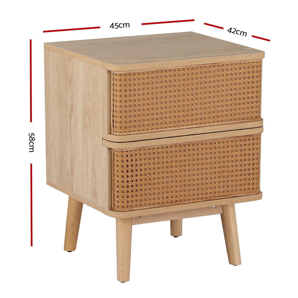 Rattan Style 2 Drawer Bedside Table