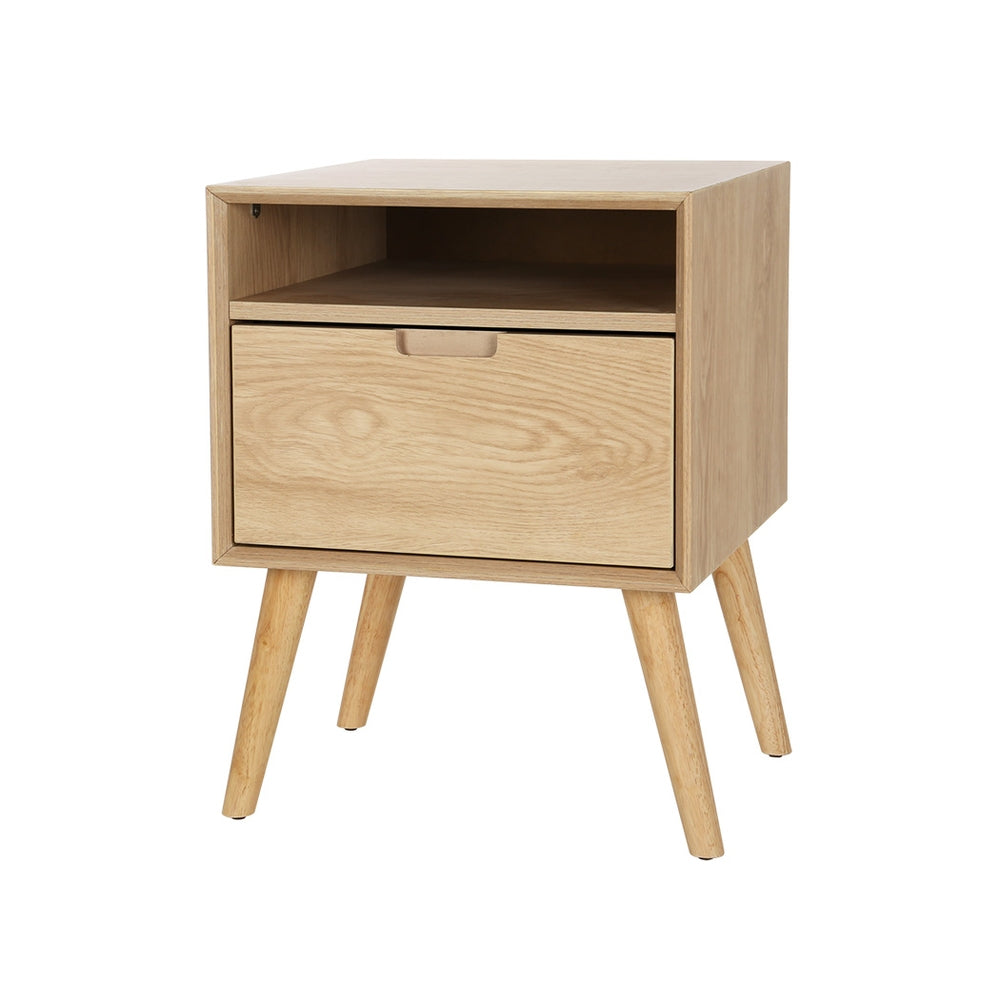 Bedside Table With Shelf And Drawers Pine