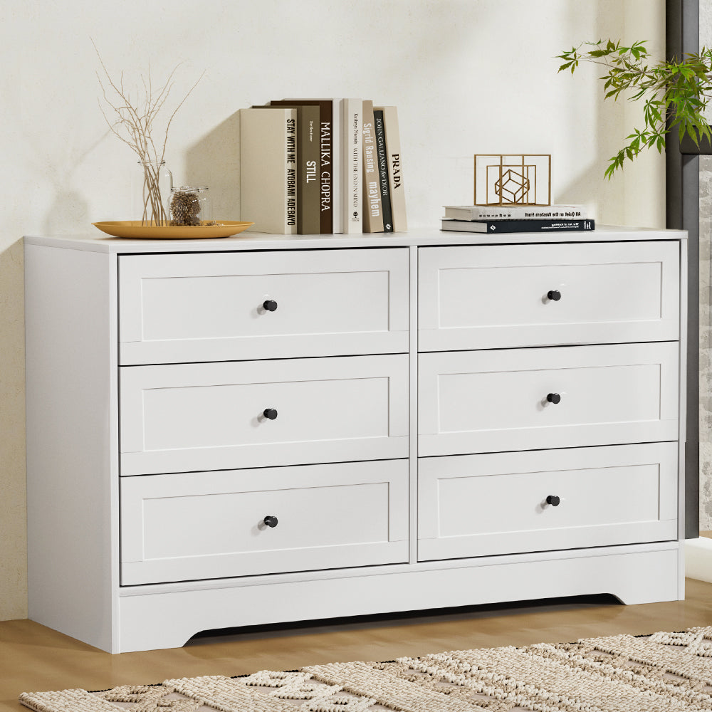 White Lowboy 6 Chest of Drawers Cabinet Dresser Table