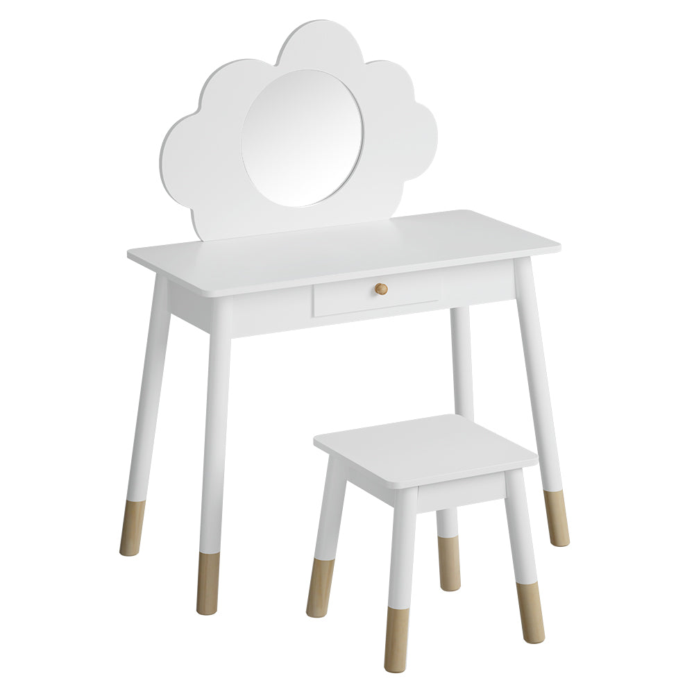 Kids Vanity Makeup Dressing Table Chair Set Wooden Mirror Drawer White