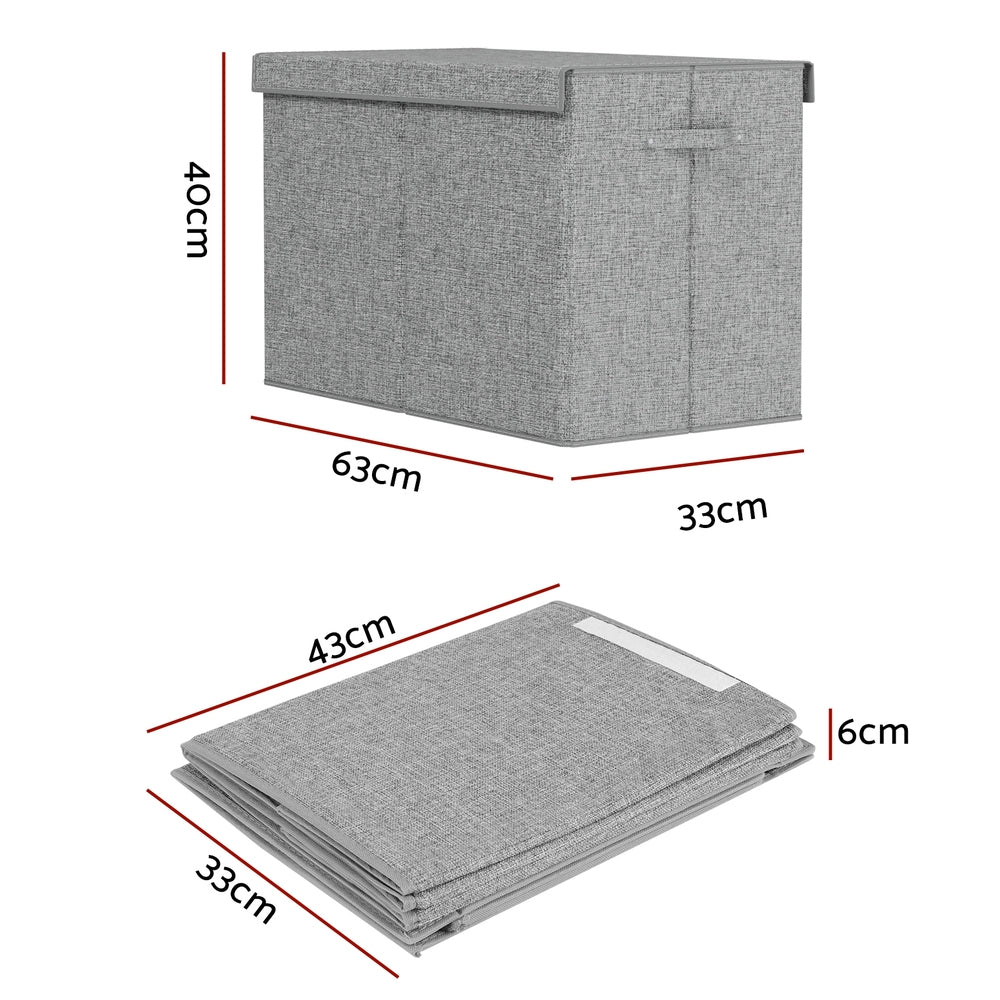 Large Toy Box Chest Storage with Flip-Top Lid Foldable Organiser Bins Grey