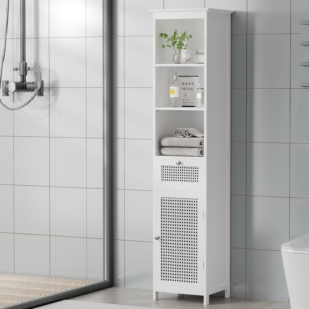 Rattan Style Bathroom Cabinet Bathroom Storage White