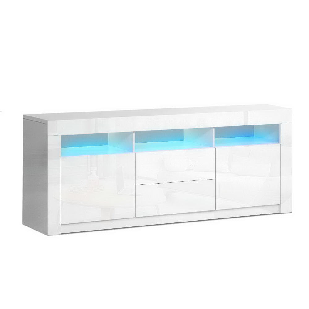 TV Entertainment Unit RGB LED Gloss Drawers 160cm White
