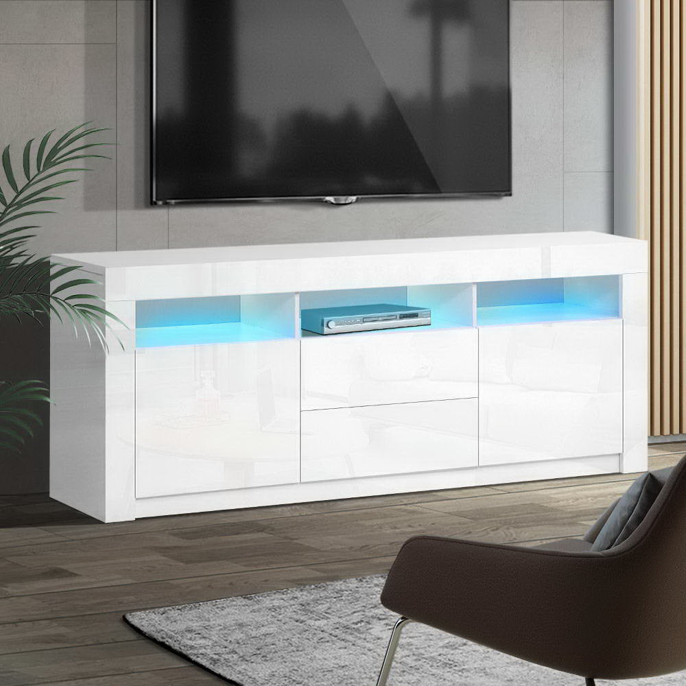 TV Entertainment Unit RGB LED Gloss Drawers 160cm White