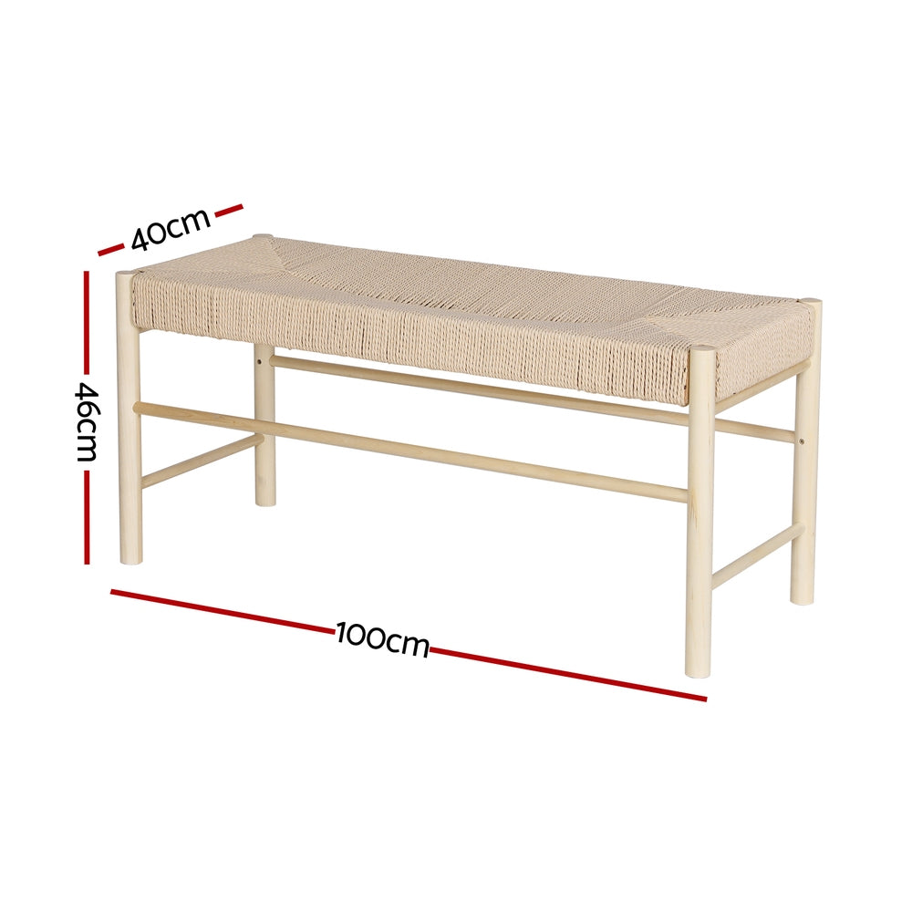 Dining Bench Paper Rope Seat Stool Chair Wooden Furniture Natural 100cm