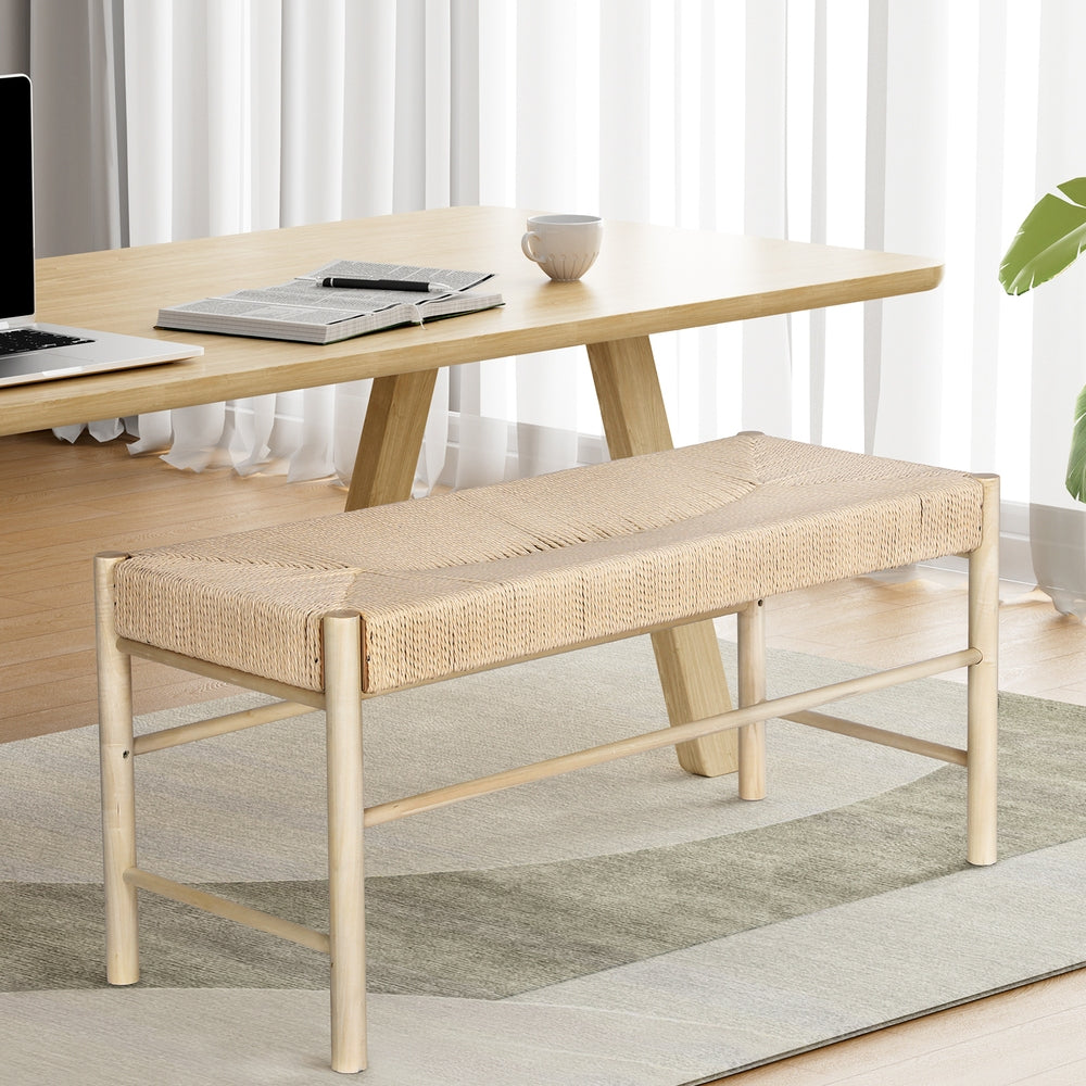 Dining Bench Paper Rope Seat Stool Chair Wooden Furniture Natural 100cm