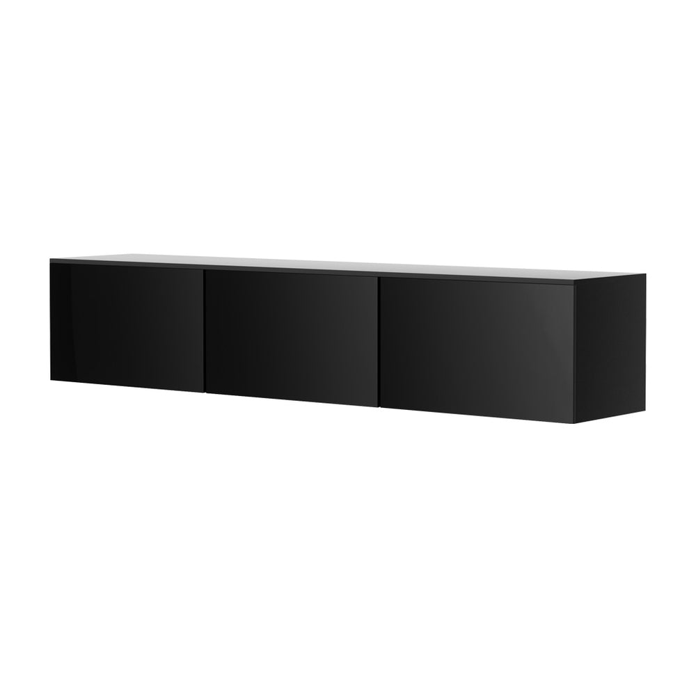 Wall Mounted Floating Entertainment Unit TV Cabinet High Gloss Black 200CM
