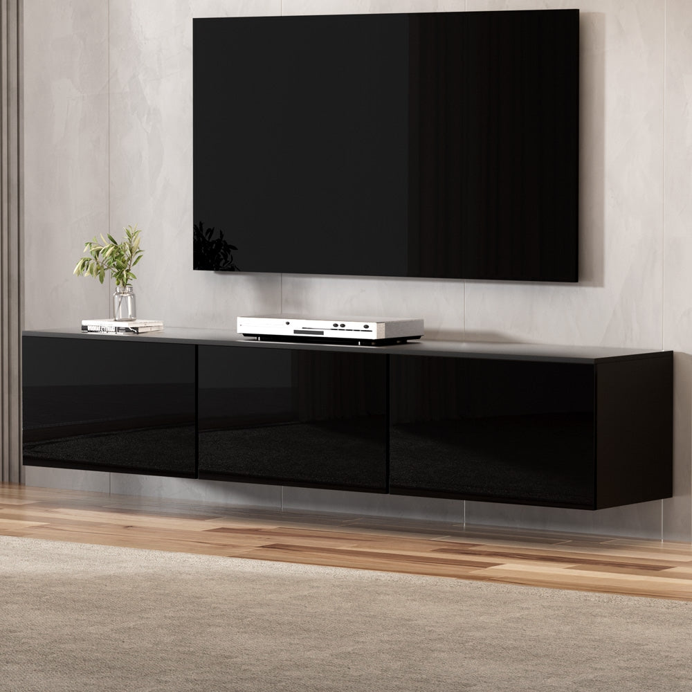 Wall Mounted Floating Entertainment Unit TV Cabinet High Gloss Black 200CM
