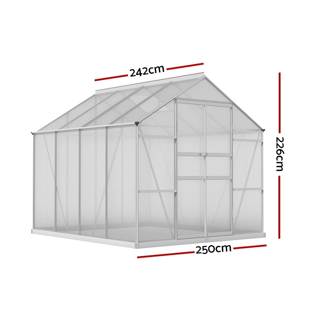 Aluminium Greenhouse Green House Polycarbonate Garden Shed 2.4x2.5M